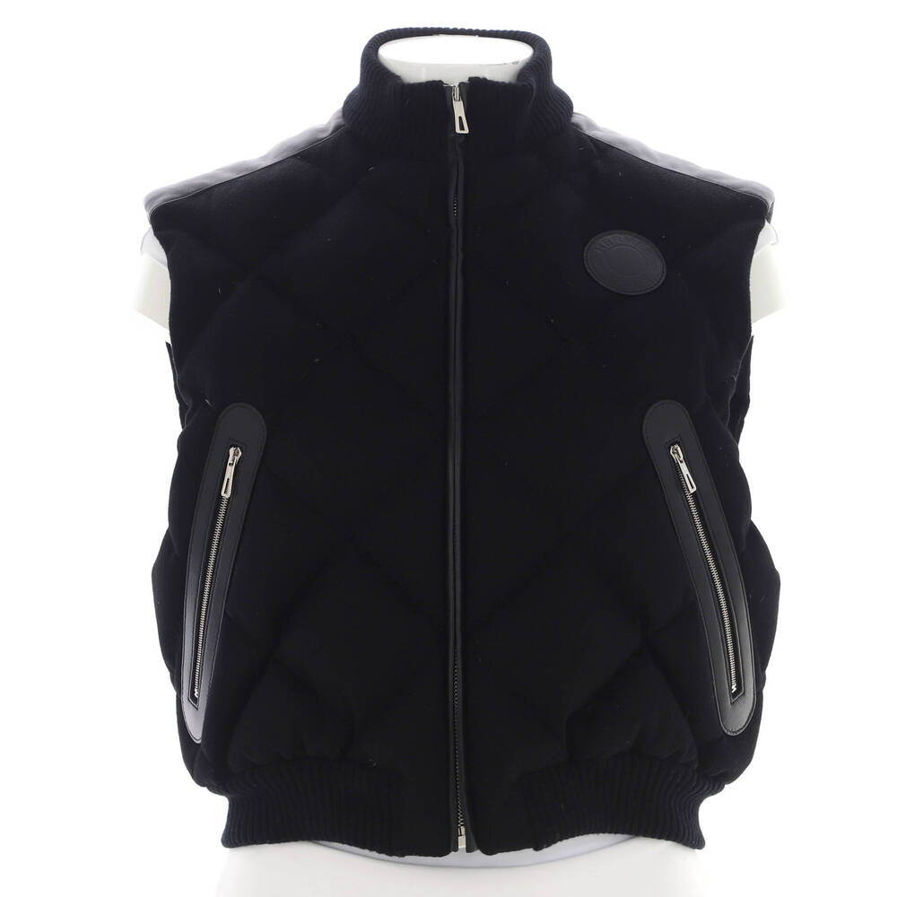 Hermes Women's Short Puffer Vest Quilted Cashmere With Leather